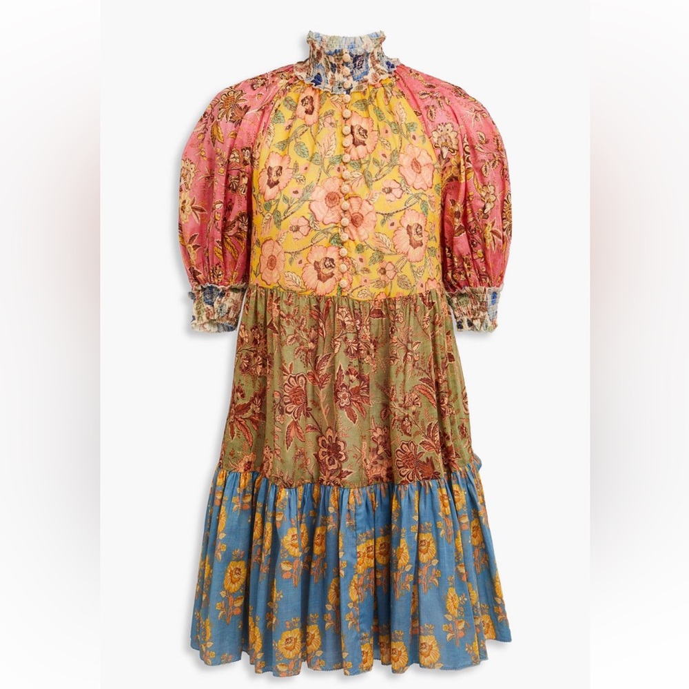 Zimmermann Tiered Floral Print Cotton Mini Dress